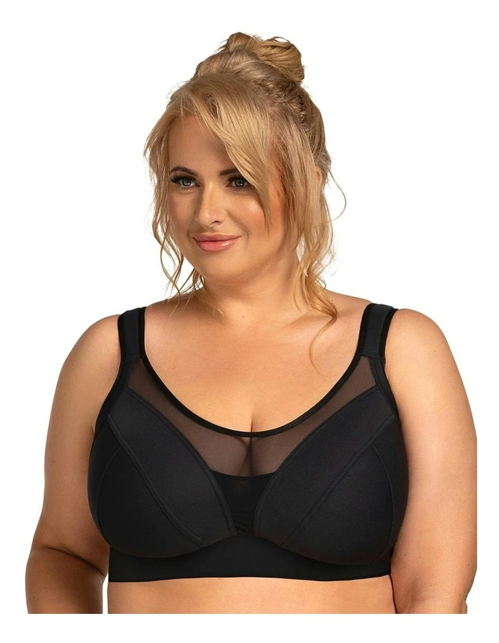 Crop Top Style Full Bust Wirefree Sports Bra in Black image 1