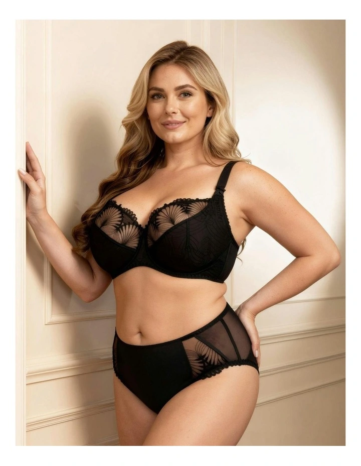 Selena Unlined Embroidered Large Cup Wired Bra in Black image 4