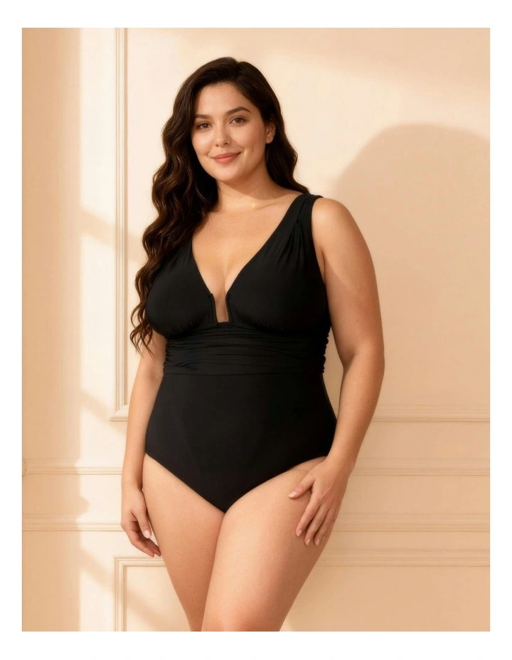 Milano Plunge Full Bust One Piece Swimsuit in Black image 3