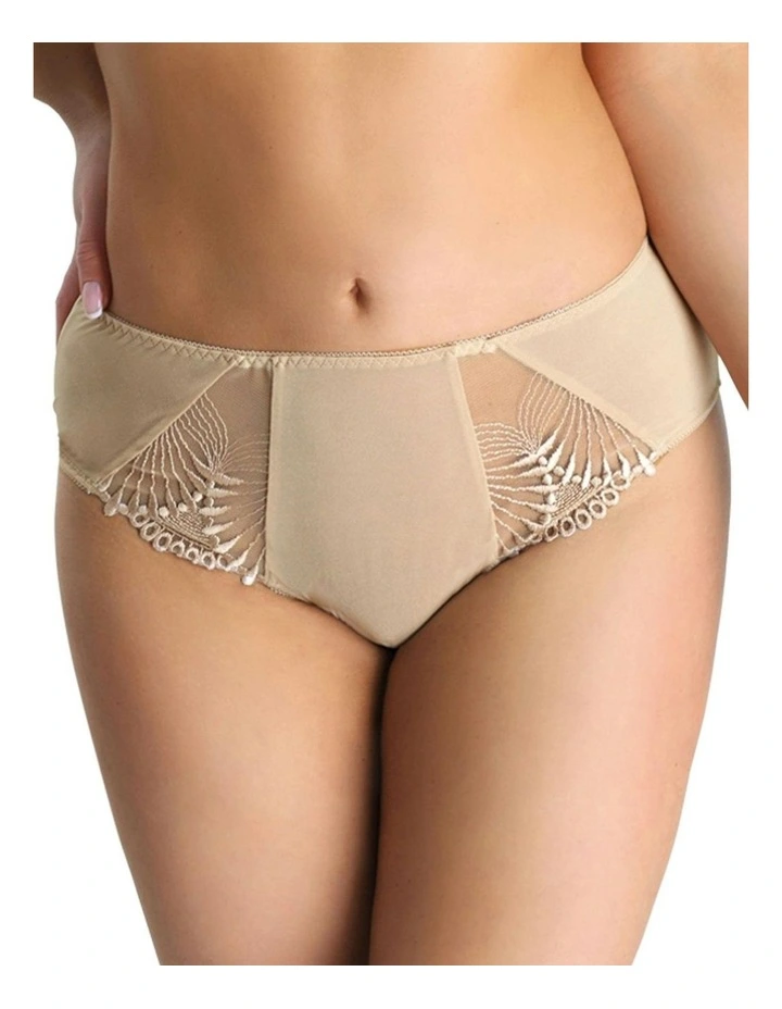 Selena Microfibre Full Cut Brief With Embroidery in Beige image 1