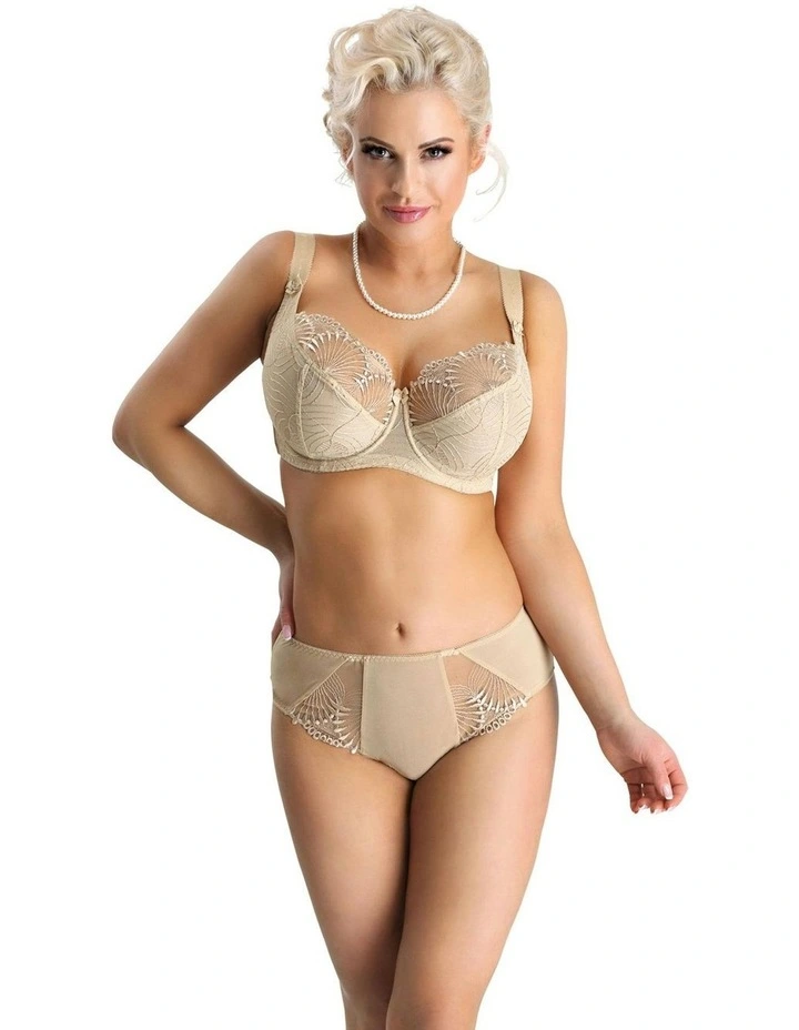 Selena Microfibre Full Cut Brief With Embroidery in Beige image 5