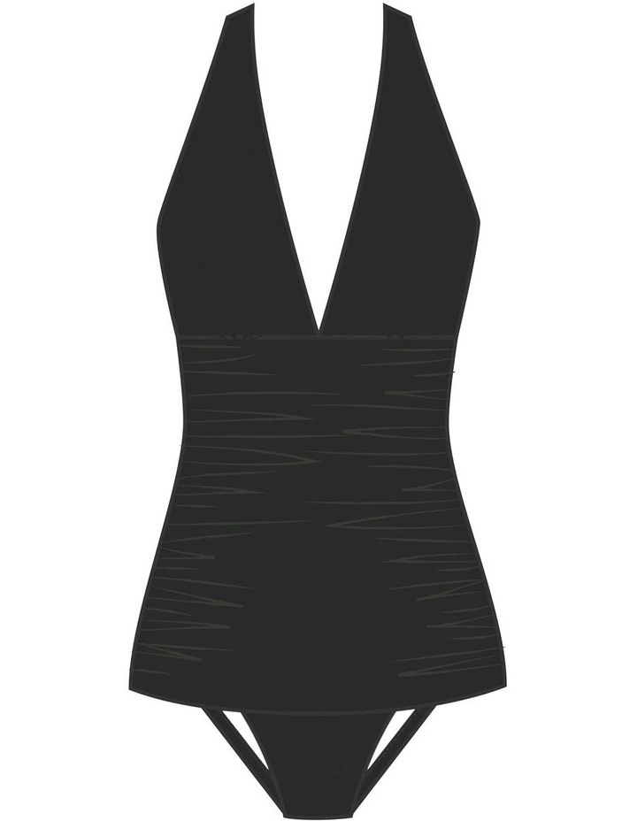 Yvonne Retro Style Ruched Halter Neck Shaping Swimsuit in Black image 5