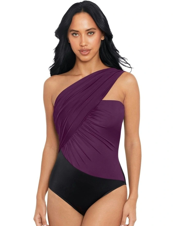 Goddess One Shoulder Tummy Control Swimsuit in Jam image 1