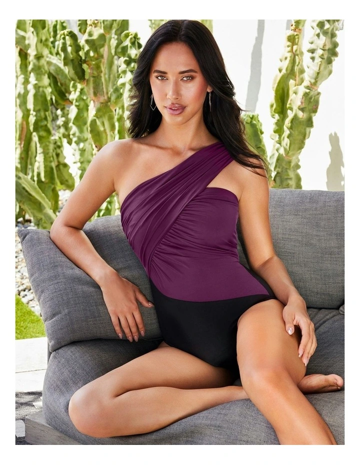 Goddess One Shoulder Tummy Control Swimsuit in Jam image 3