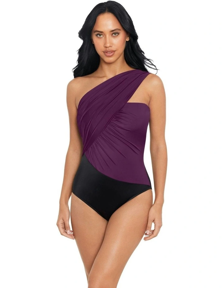 Goddess One Shoulder Tummy Control Swimsuit in Jam image 4