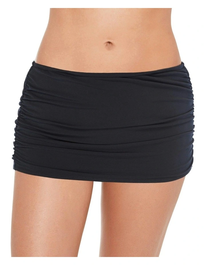 Shirred Tummy Control Skirted Bikini Bottom in Black image 1
