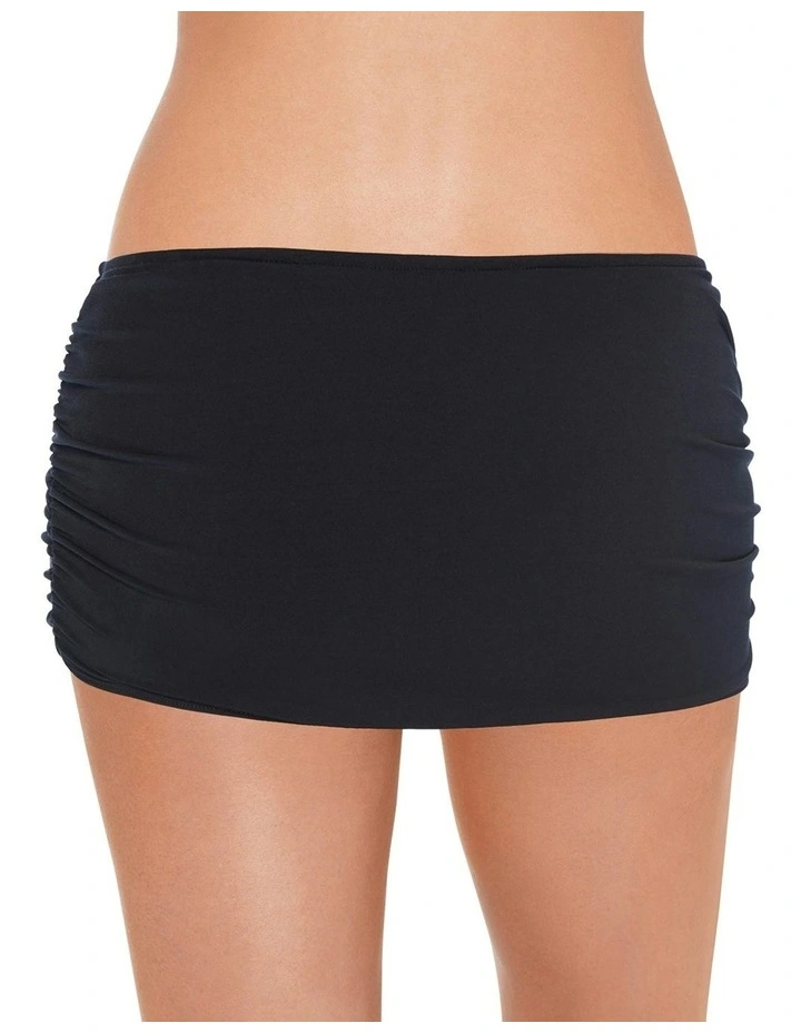 Shirred Tummy Control Skirted Bikini Bottom in Black image 2