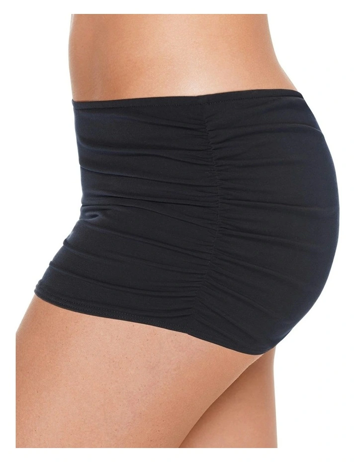 Shirred Tummy Control Skirted Bikini Bottom in Black image 3