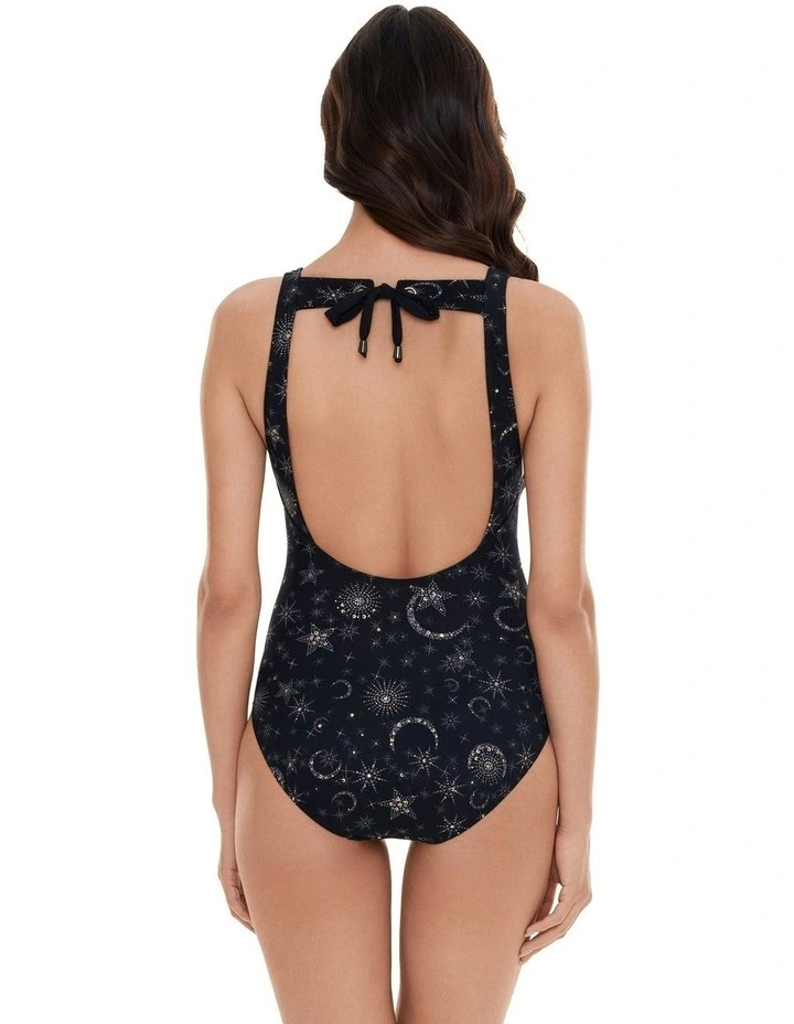Lucky Stars Steffi Lace Up Plunge One Piece Shaping Swimsuit in Black/Gold image 2