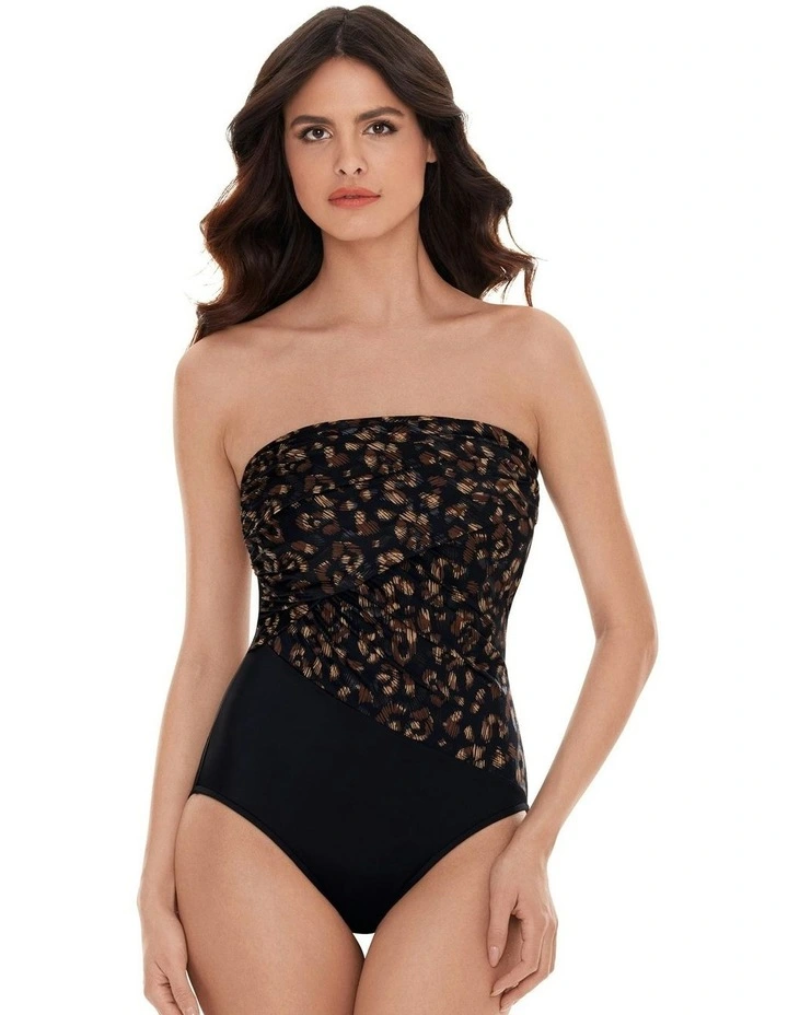 La Paz Goddess One Shoulder Tummy Control Swimsuit in Black/Brown image 6