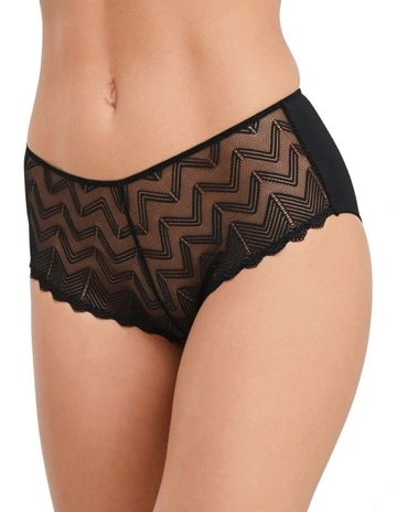 Mid Rise Zig Zag Lace Brief in Black