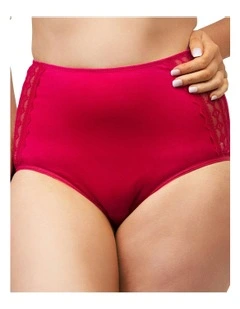 Organic Cotton And Lace High Waist Period Underwear in Red