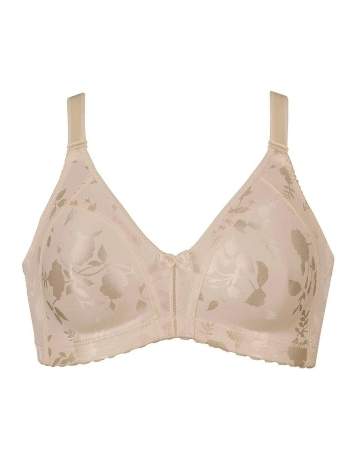 Satin Wide Strap Wireless Minimiser Bra in Light Beige image 5