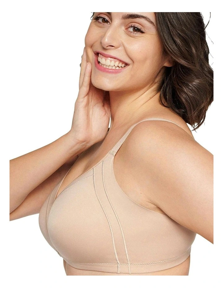 Side Smoothing Wirefree Minimiser Bra in Beige image 3