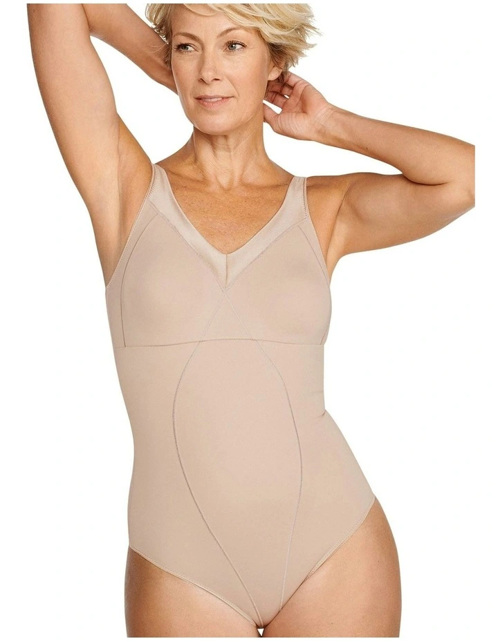 Moulded Minimiser Cup Light Shaping Bodysuit in Beige image 1