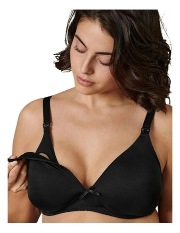 Wireless Maternity & Nursing Bra with Cotton in Black