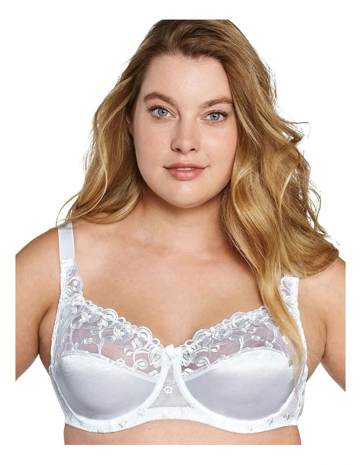 Embroidered Underwire Balconette Bra in White image 1