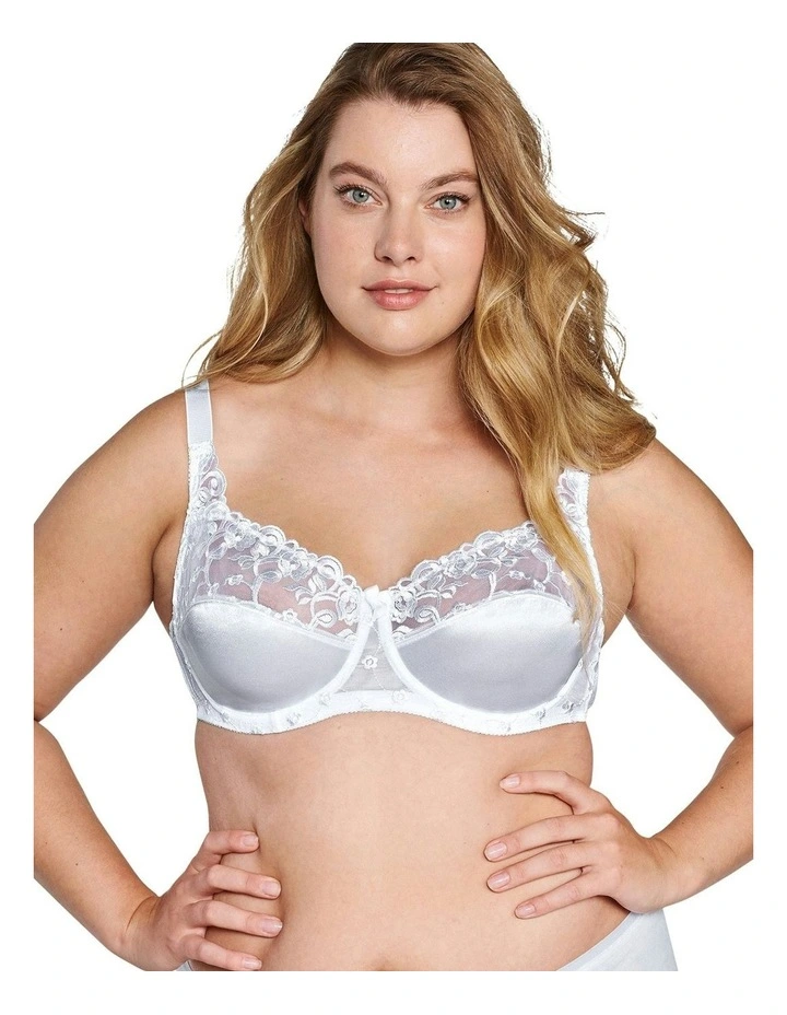 Embroidered Underwire Balconette Bra in White image 3