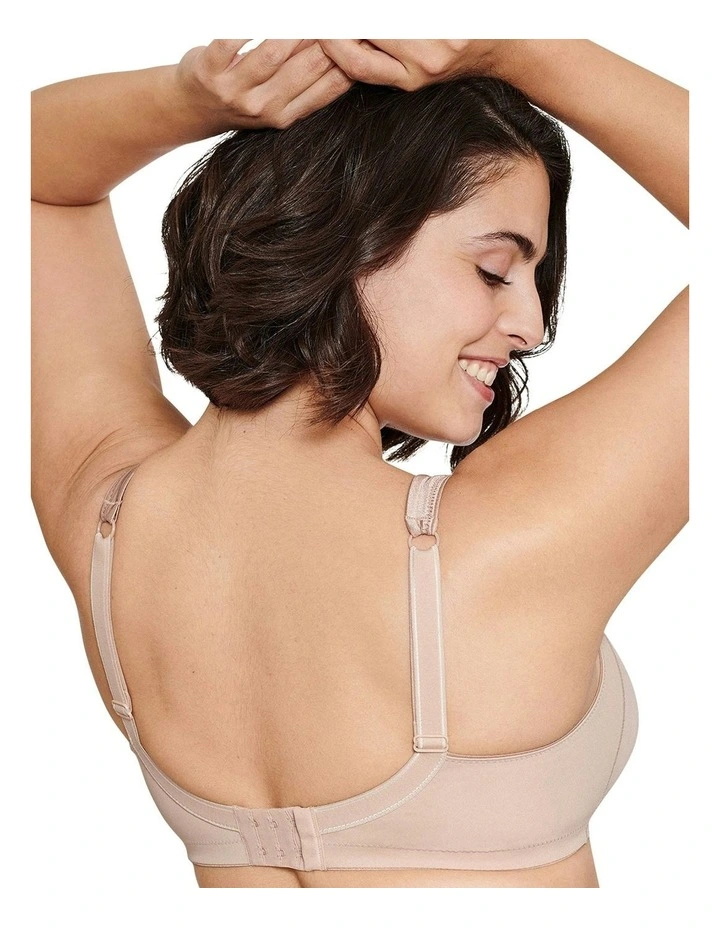 Satin Trim Seamless Wirefree Minimiser Bra in Light Beige image 2