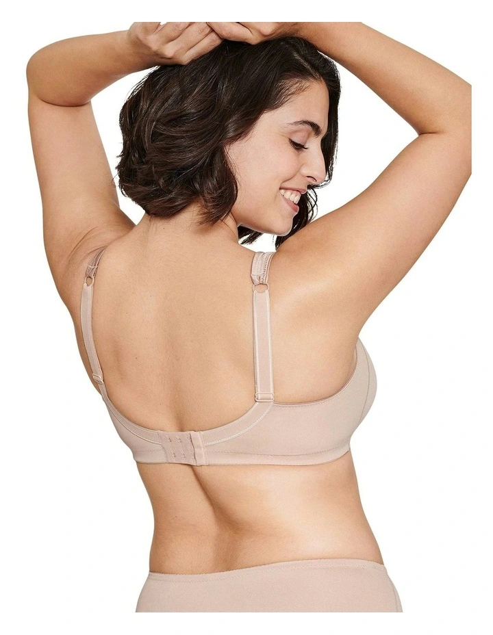 Satin Trim Seamless Wirefree Minimiser Bra in Light Beige image 4