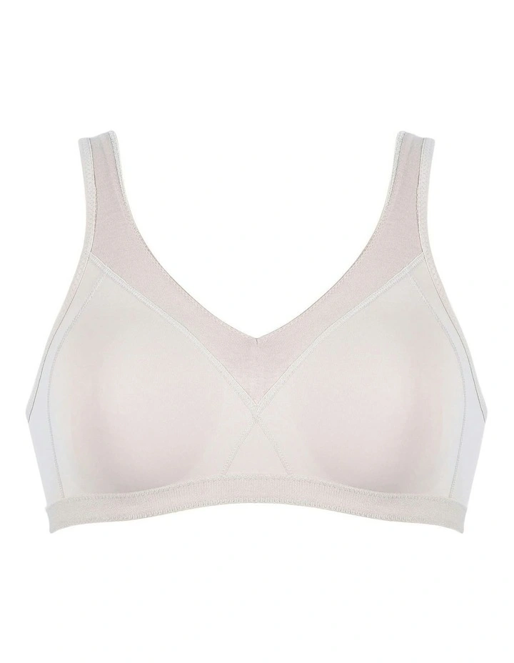 Satin Trim Seamless Wirefree Minimiser Bra in Light Beige image 5