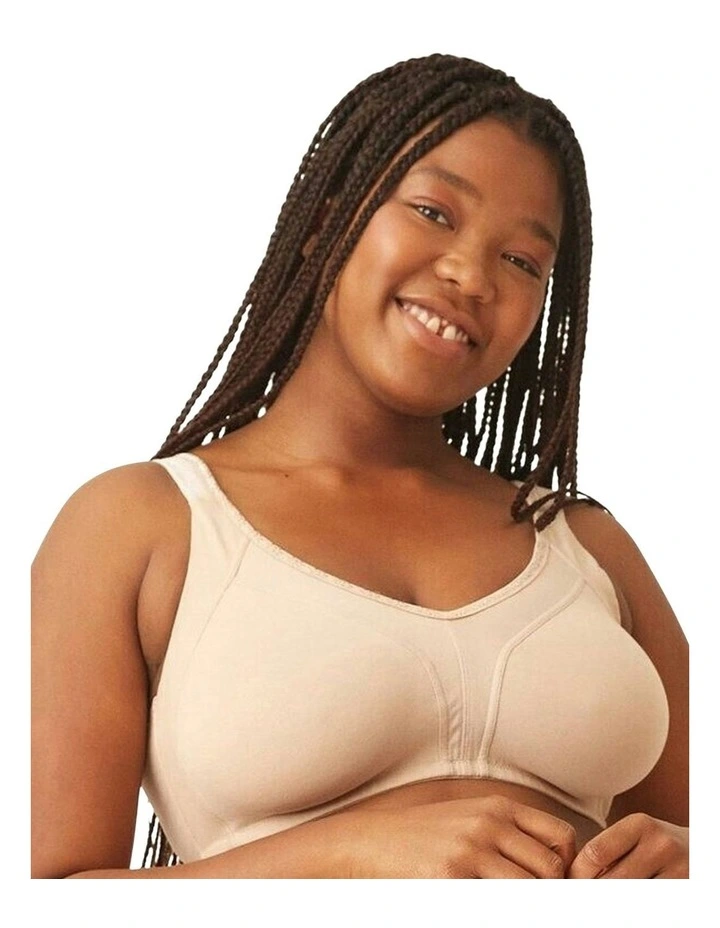 Side Smoothing Organic Cotton Wirefree Minimiser Bra in Light Beige image 1
