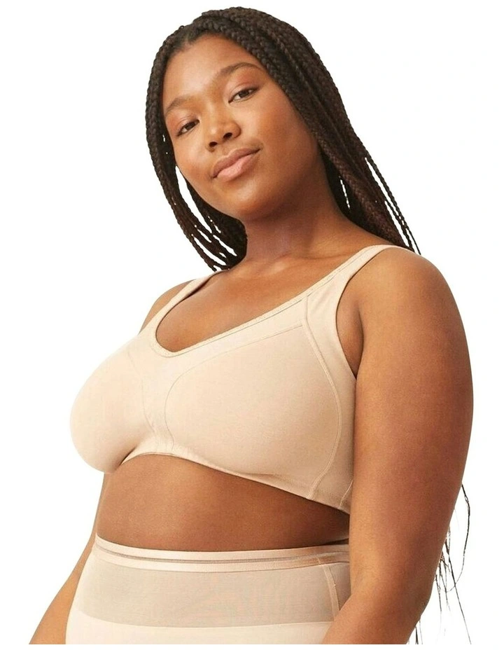 Side Smoothing Organic Cotton Wirefree Minimiser Bra in Light Beige image 5