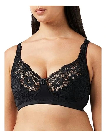Cotton-Lined Wirefree Lace Bra in Black