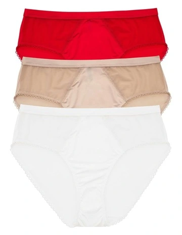 Micro Dressy French Cut High Waist Brief (3 Pack) in Cameo Rose/Pearl White/Racing Red