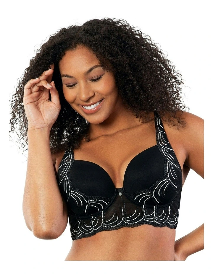 Pearl Underwire Longline Plunge Bra in Black image 4