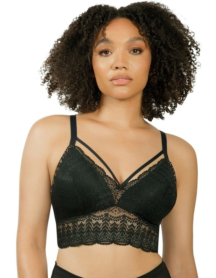 Mia Lace Wireless Longline Lace Bralette in Black image 1