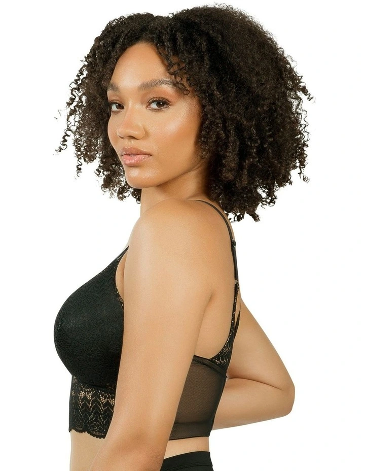 Mia Lace Wireless Longline Lace Bralette in Black image 3