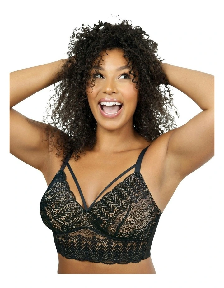 Mia Lace Wireless Longline Lace Bralette in Black image 4