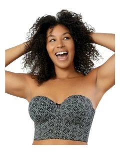 Marissa Lightly Padded Longline Strapless Bustier Bra in Black Mosaic