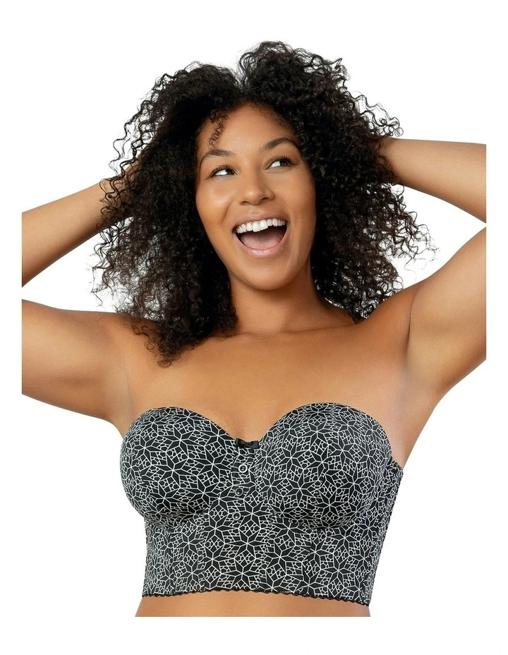 Marissa Lightly Padded Longline Strapless Bustier Bra in Black Mosaic image 1
