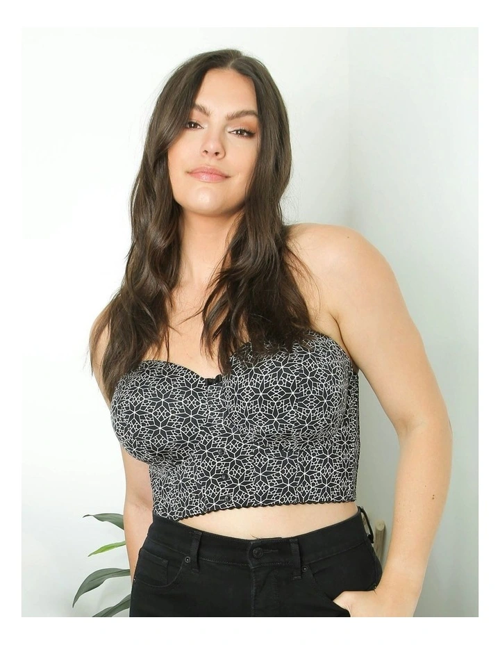 Marissa Lightly Padded Longline Strapless Bustier Bra in Black Mosaic image 3