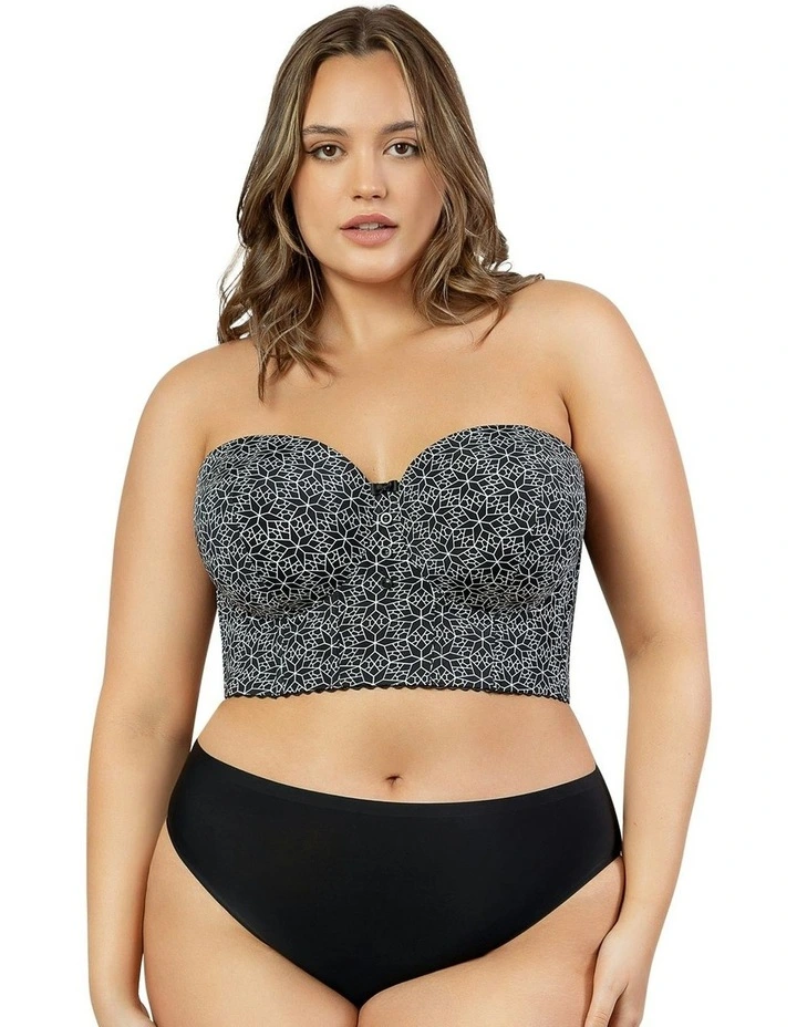Marissa Lightly Padded Longline Strapless Bustier Bra in Black Mosaic image 4