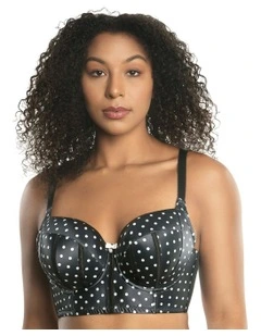 Charlotte Lightly Padded Wired Longline Bra in Black Dot