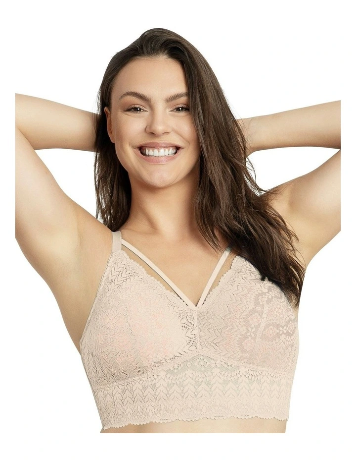 Mia Lace Wireless Longline Lace Bralette in Bare image 1