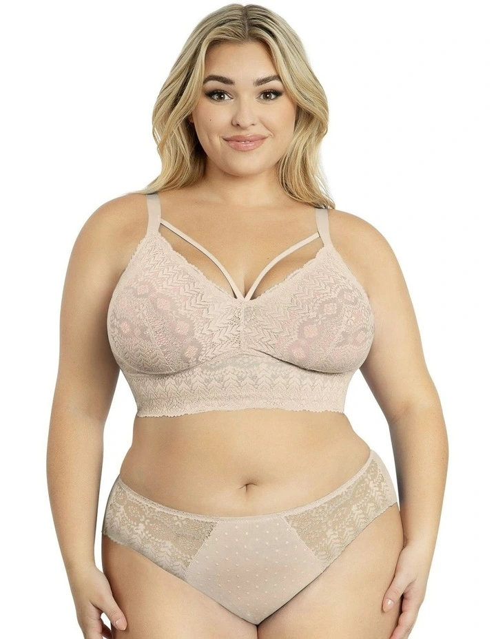 Mia Lace Wireless Longline Lace Bralette in Bare image 3