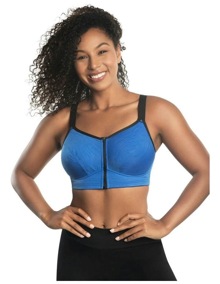 Wave Wirefree Zip Front Sports Bra in Nautical Blue image 3