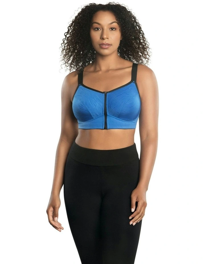 Wave Wirefree Zip Front Sports Bra in Nautical Blue image 5