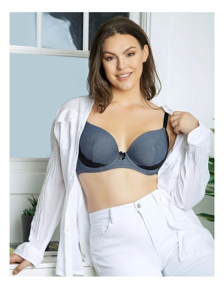 Casey Denim Wired Plunge T-shirt Bra in Dark Blue Denim image 3