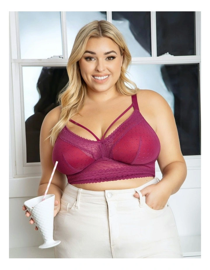 Mia Dot Longline Padded Lace Bralette in Blackberry image 3