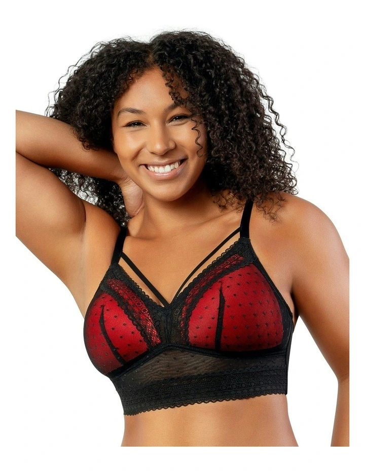 Mia Dot Longline Padded Lace Bralette in Black image 1