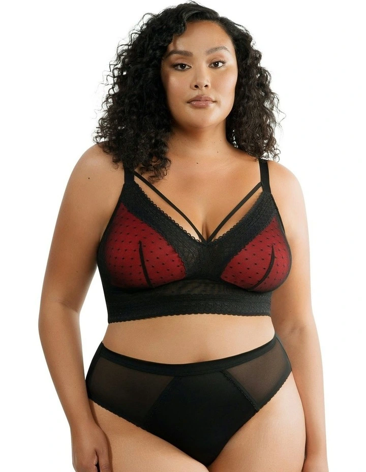 Mia Dot Longline Padded Lace Bralette in Black image 3