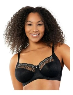 Pearl Wired Unlined Full Bust Bra With Embroidery in Black