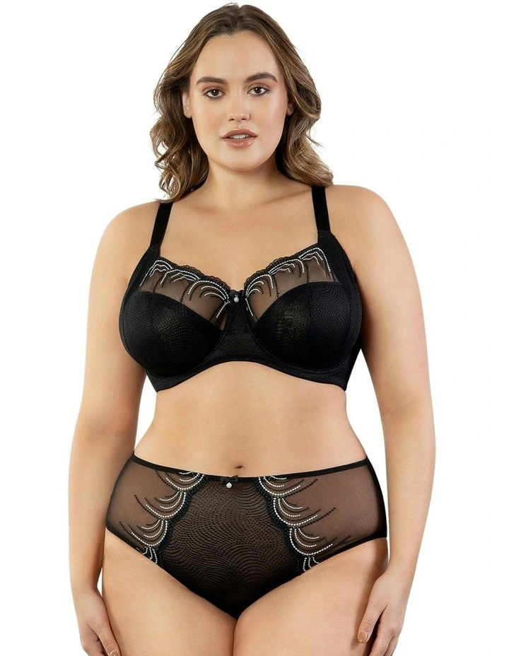Pearl Wired Unlined Full Bust Bra With Embroidery in Black image 4