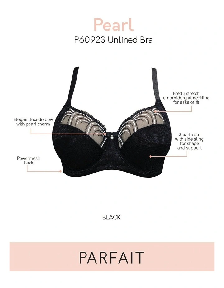 Pearl Wired Unlined Full Bust Bra With Embroidery in Black image 7