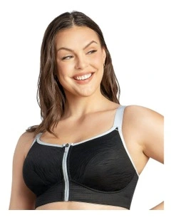 Wave Wirefree Zip Front Sports Bra in Black